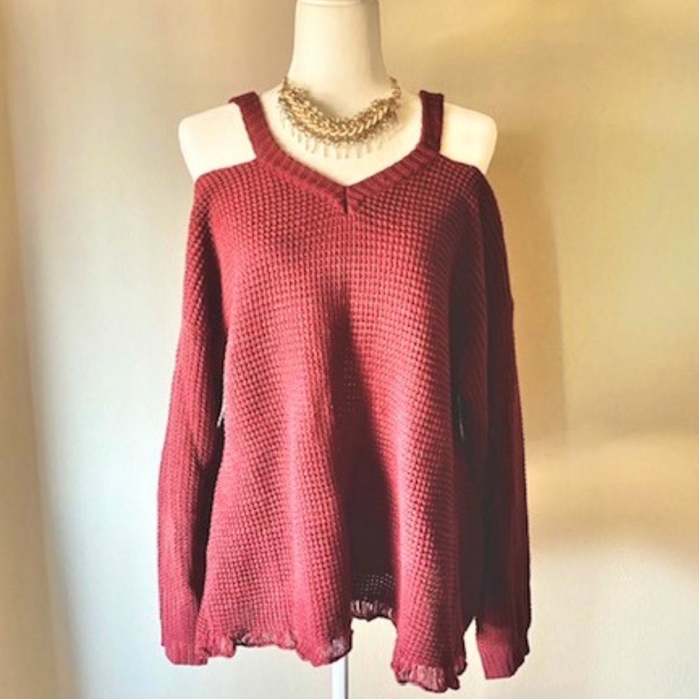 Burgandy Cold Shoulder Sweater